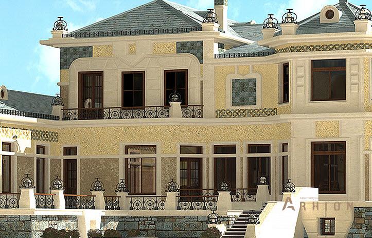 6. Проект двухэтажного дома в классическом стиле с многоскатной кровлей, SOV-3, площадью - 1082 кв c цокольным этажом, сауной, балконом, эркером